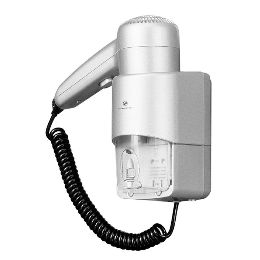 Silver Wall-mounted hair dryer  with shaver socket